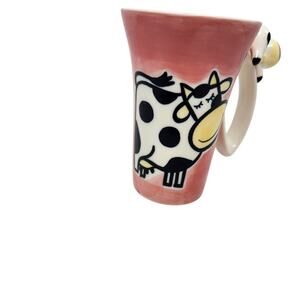 Pink Cow Print Ceramic Mug 3D Sculpture Tall Glass Funny Gift Mini Cow Cup
